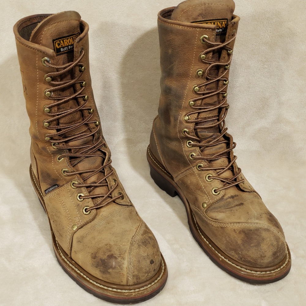 Carolina Linesman Boots Mens 11 Tan Leather Waterproof Vibram Work Safety Tall